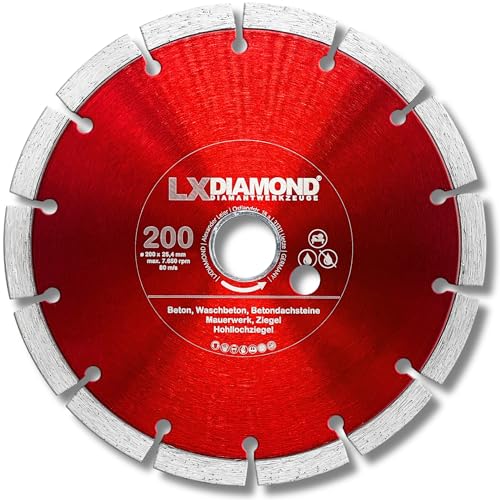 LXDIAMOND Diamant-Trennscheibe 200mm x 25,4mm - für Schneidetische, Brückensägen - Diamantscheibe zum Trennen von Stein, Beton, Ziegel, Mauerwerk - 200 mm Steinscheibe in Profi Qualität von LXDIAMOND