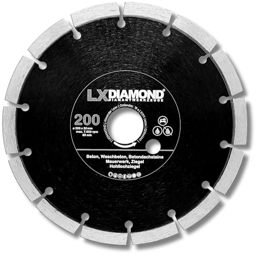 LXDIAMOND Diamant-Trennscheibe 200mm x 30,0mm - für Schneidetische, Brückensägen - Diamantscheibe zum Trennen von Stein, Beton, Ziegel, Mauerwerk - 200 mm Steinscheibe in Profi Qualität von LXDIAMOND