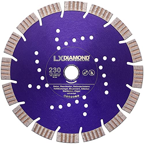 LXDIAMOND Diamant-Trennscheibe 230mm x 22,23mm - Segmente 15mm - passend für Beton Stahlbeton Waschbeton Universal - Diamantscheibe für Winkelschleifer 230 mm - in Premium Qualität von LXDIAMOND