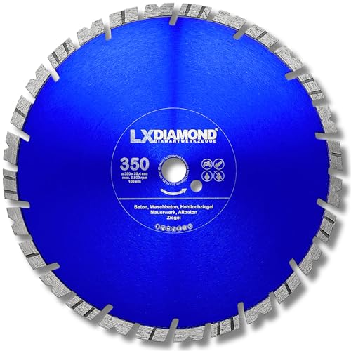 LXDIAMOND Diamant-Trennscheibe 350mm x 25,4mm für Trennschleifer, Tischsäge - 350 mm Diamantscheibe für Beton, Waschbeton, Granitborde, Altbeton, Stahlbeton - Betontrennscheibe in Premium Qualität von LXDIAMOND