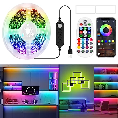 LED Strip Bewegungsmelder 5M, PIR Bewegungsaktiviert 150 LED Lichterkette Farbwechsel mit Fernbedienung & APP Steuerung, Musik Sync Bluetooth LED Streifen für Zuhause,Küche,Schlafzimmer,Computerspiele von LXLQZXW