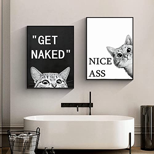 LXTOPN 2er Poster Set Badezimmer Deko Bilder - Lustige Tier Hochwertiger Kunstdruck Schwarz Weiß Katze Bilder Deko Schlafzimmer - WC Deko Leinwand Stilvolle Wandbilder-Ohne Rahme (T1, 2 * 21x30cm) von LXTOPN