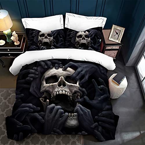 LXTOPN 3D Totenkopf Bettbezug,Bettwäsche Set 220x240,Kissenbezug 50x75,Microfaser Bettbezüge Mit,für Doppelbett. (220cmx240cm, 1) von LXTOPN