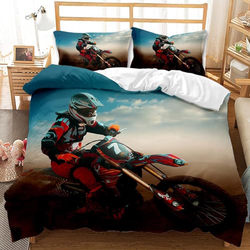LXTOPN Motorrad-Bettbezug 200x200 mit Kissenhüllen, Extremsport-Thema Bettwäsche, Bettwäsche Motorrad mit Mikrofaser(Motorrad rot, 200 x 200 cm) von LXTOPN