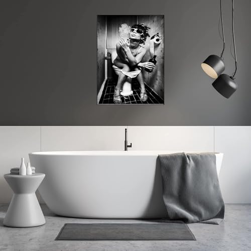 LYBOHO Badezimmer Bilder Schwarz Weiß Set, Modebewusste Dame Bilder Set,Vintage Leinwand Bilder Poster Toilette Badezimmer Wohnkultur - Ohne Rahmen (2PCS-40x60cm) von LYBOHO