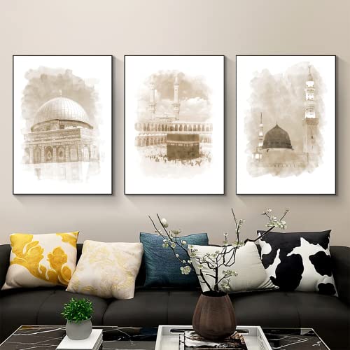 LYBOHO Islamische Poster Wandbilder, Arabische Kalligraphie Leinwand Koran Bilder Poster Islamische Bilder Wohnzimmer Wanddeko Drucke - Kein Rahmen (Islamische Architektur, 3PCS-50x70cm) von LYBOHO