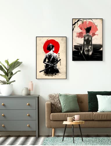 LYBOHO Japanisch Frau Poster Bilder Leinwand Wandkunst Leinwandbilder Kunstdrucke Wohnzimmer Wanddeko (Rahmenlos) (2PCS-40x60cm) von LYBOHO