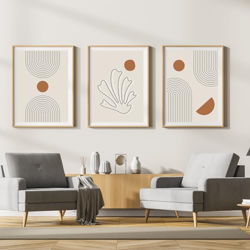 LYBOHO Leinwand Bilder,Moderne Abstrakt Kunstposter Wandbilder Wohnzimmer,Boho Poster Set für Wohnzimmer Schlafzimme (Geometrie 2, 3PCS-40x60cm) von LYBOHO