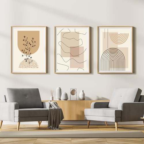 LYBOHO Leinwand Bilder,Moderne Abstrakt Kunstposter Wandbilder Wohnzimmer,Boho Poster Set für Wohnzimmer Schlafzimme-Ohne Rahmen (3PCS-30x40cm, Geometrie 3) von LYBOHO