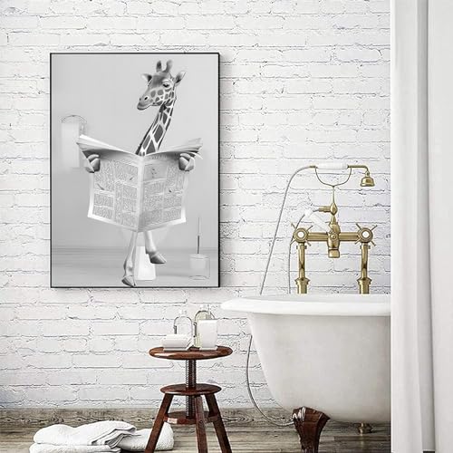LYBOHO Schwarz Weiß Schottische Hochlandrind Badezimmer Bilder Lustige Tier in der Badewanne Leinwand Bilder für Wohnzimmer Badezimmer Schlafzimmer Deko-Rahmenlos (1Stück-30cm X 40cm,CJL1) von LYBOHO