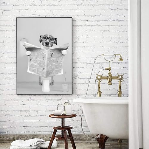 LYBOHO Schwarz Weiß Schottische Hochlandrind Badezimmer Bilder Lustige Tier in der Badewanne Leinwand Bilder für Wohnzimmer Badezimmer Schlafzimmer Deko-Rahmenlos (1Stück-40cm X 60cm,YJG) von LYBOHO