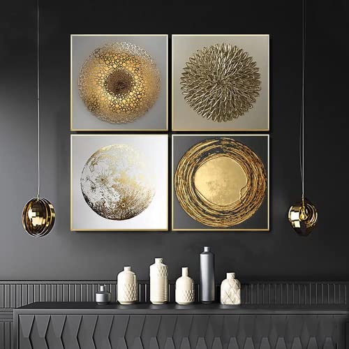Wandbilder Wohnzimmer,4 StüCk Nordic Luxury Gold Abstrakte Leinwand Bilder für Wohnzimmer Schlafzimmer-Ohne Rahmen (Abstraktes Gold 2, 4PCS-50x50cm) von LYBOHO