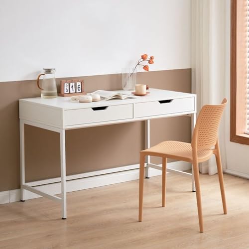 Computertisch, moderner, einfacher Home-Office-Schreibtisch, Arbeitstisch, Schreibtisch mit 2 Schubladen (47" B x 29,5" H x 24" T, weiß) von LYDZT