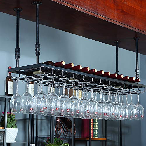 Decken-Weinregal aus Schmiedeeisen, umgekehrter Becherbecherhalter, Dekorationsregal für Bar-Restaurants, Höhen- und Abstandsverstellbar, schwarzes Weinregal (Größe: 80 cm) von LYDZT