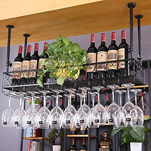 Glasweinglasrahmen Decken-Weinregal aus Schmiedeeisen, höhenverstellbar, Multifunktions-Weinregal, Weinglasregal, geeignet für KTV-Bar-Restaurant-Weinregale (Farbe: B, Größe: 8) von LYDZT