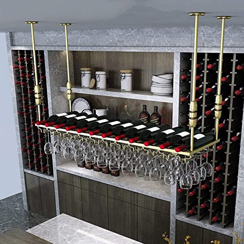 Weinregal, höhenverstellbar, an der Decke montierter hängender Weinflaschenhalter aus Eisen, Weinglasregal, für Restaurants/Bars/Küchen (Größe: 100 cm) von LYDZT