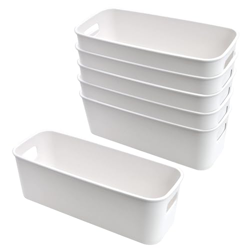LYLIDIA Aufbewahrungsbox Kunststoff 30 cm 6 Stück Weiß Klein Aufbewahrungskorb Boxen Eng Aufbewahrung Organizer Box Körbe Aufbewahrung für Küchen Badezimmer Regal Kunststoffbox von LYLIDIA