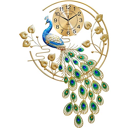 Große Metall Wanduhren Decor Große Pfau-Wanduhr, Metallkunst, Dekoration, Wanduhren, leise, nicht tickende digitale Wanduhr for Zuhause, Wohnzimmer, Büro Europäische Große Uhr ( Size : 93cm*65cm ) von LYOUAE