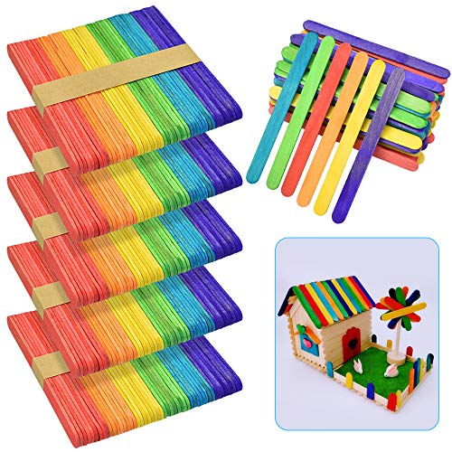 LYTIVAGEN 300 Stück Bunte Holzstiele Holzstäbchen zum basteln Holzspatel Bunt Eisstiele aus Holz Popsicle Sticks Sisstäbchen für Kinder zum Basteln Handwerk, 114x10x2mm von LYTIVAGEN