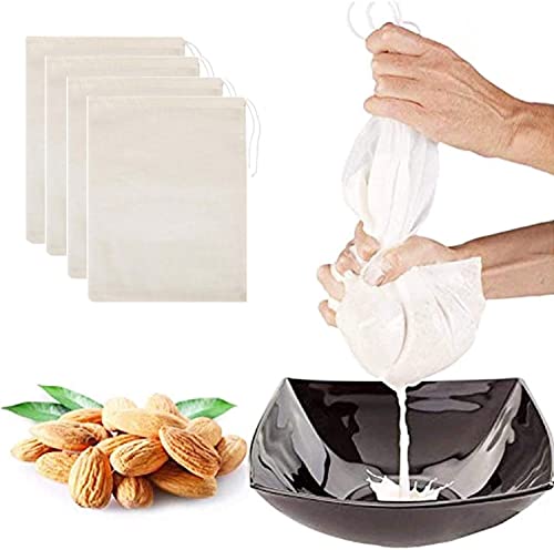 LYTIVAGEN 4 Stück Nussmilchbeutel Filtertuch Passiertuch Waschbar Musselin Beutel Nussmilchsieb Cheesecloth Taschen Klein Tasche mit Kordelzug für Nussmilch Tee Kaffee, 30 * 35cm von LYTIVAGEN