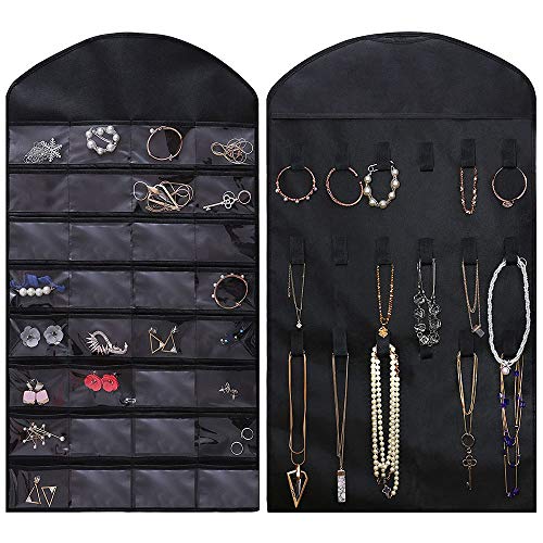 LYTIVAGEN Hängende Schmuck Organizer Schmuck Aufbewahrungsbeutel Aufbewahrungstasche zum Aufhängen Faltbare Schmucktasche für Halsketten, Ohrringe, Sonnenbrillen, Ringe, Schwarz von LYTIVAGEN