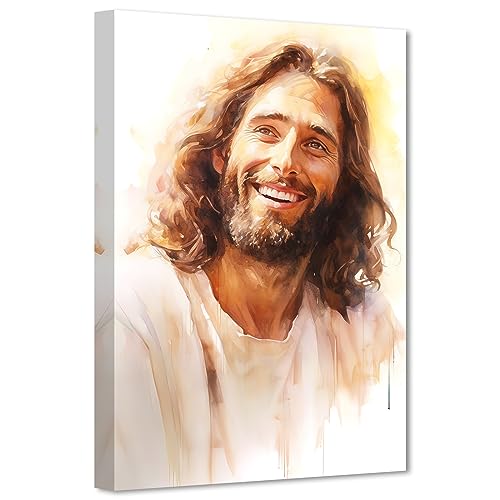 LZIMU Jesus Bild auf Leinwand christliches Gott Porträt Leinwand Bild Aquarell Kunstwerk für spirituelles Gebet Zimmer Schlafzimmer Gerahmt (3, 40.00x60.00cms) von LZIMU
