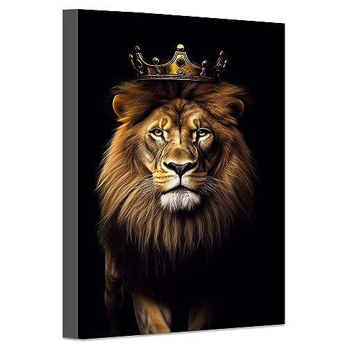 LZIMU Löwenkönig mit goldener Krone Bild auf Leinwand afrikanische Wildtiere Porträt Leinwand Bild für Büro Schlafzimmer Wanddekoration Gerahmt (2, 30.00x45.00cms) von LZIMU