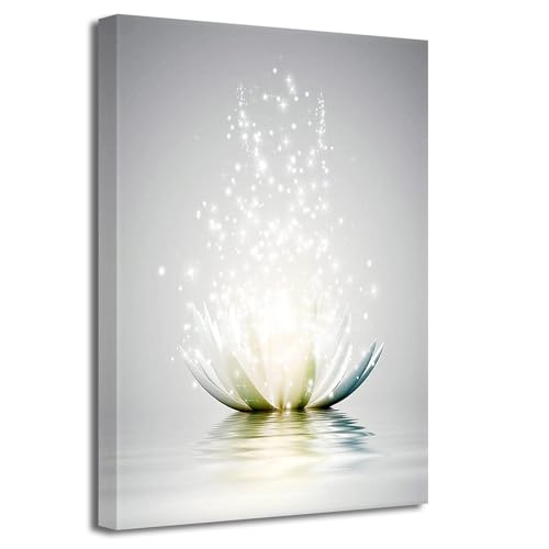 LZIMU Zen Bild auf Leinwand weiße Lotusblume Blüte im Wasser Kunstdrucke Wanddekoration Gerahmt graues Bilder für Yoga Spa Meditation spirituelle Raumdekoration(3, 40x60cm) von LZIMU