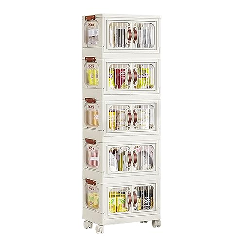 LZLUCKCOME Faltbare Aufbewahrungsbox, Stapelbare Kunststoff Aufbewahrungsboxen, Stapelbare Container Bin Cubes, mit Deckel und Rädern, für Büro, Küche & Wohnzimmer (5 Schichten, 30L) von LZLUCKCOME