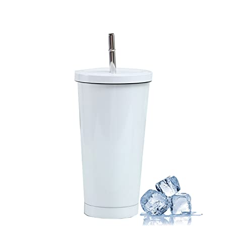 LZLUCKCOME Thermobecher mit Strohhalm, Doppelwandiger Thermobecher, Kaffeebecher To Go, für eisige oder heiße Getränke (750ML, Weiß) von LZLUCKCOME