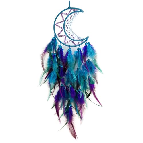 Traumfänger mit LED Licht Handgefertigt Dreamcatcher, Handgefertigt Dreamcatcher mit Federn Böhmen Dekoration, Heimdekoration, Ornamente Dream Catcher (blau-lila Mond) von LZLUCKCOME