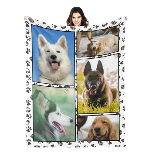 LZXSXZ Personalisierte Decken mit Fotos für Hunde, Personalisierte Decke mit Foto, Personalisierte kuscheldecke, Fleecedecke mit Fotocollage, Geburtstags Souvenir Geschenke Personalisierte Decke von LZXSXZ