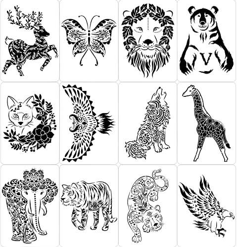 12 Stück Tiere Schablonen Malen, Malschablonenset, Kunststoff Zeichenschablonen, Wiederverwendbare, Handwerk Zeichnung Vorlage für Verwendet zum Bemalen von Kunstwand von La Llareta