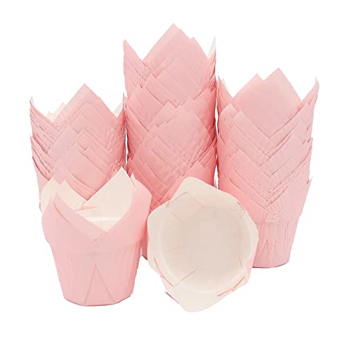 La Llareta 100 Stück Backbecher Papier, Muffinförmchen Papier, Mini Muffins Papierförmchen, Fettdicht, Tulpenform, Cupcake Backbecher für Kuchen Backen, Hochzeit, Geburtstag, Party von La Llareta