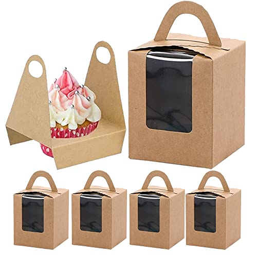 La Llareta 25 Stücke Einzeln Muffin Box, Dessert Container, Cupcake Box, mit Fenstereinsatz und Griff, für Bäckerei, Hochzeit, Weihnachten, Party (Braun) von La Llareta