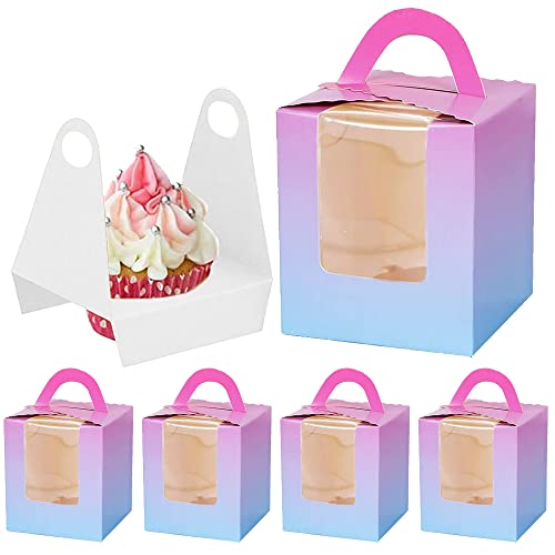 La Llareta 25 Stücke Einzeln Muffin Box, Dessert Container, Cupcake Box, mit Fenstereinsatz und Griff, für Bäckerei, Hochzeit, Weihnachten, Party (Farbe) von La Llareta