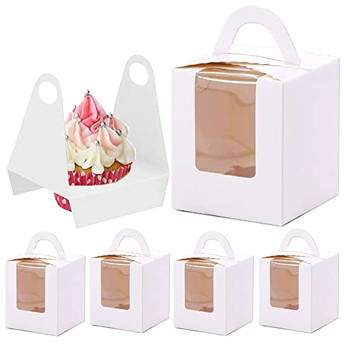 La Llareta 25 Stücke Einzeln Muffin Box, Dessert Container, Cupcake Box, mit Fenstereinsatz und Griff, für Bäckerei, Hochzeit, Weihnachten, Party (Weiß) von La Llareta