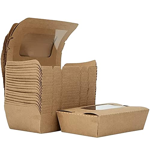 La Llareta Kraftpapier Lunchbox, Kraftkarton Snackboxen, Take Away Box, mit Fenster, Öl und Wasserdicht, für Sandwich, Käsekuchen, Burger (20 PCS 900ml) von La Llareta