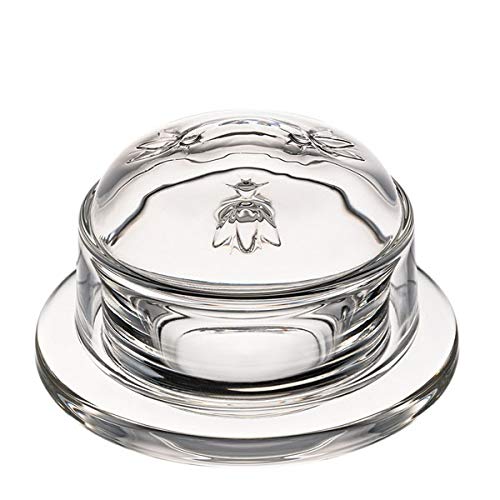 La Rochere - Abeille - Pack De 1 Beurrier - Marmeladenglas/Marmeladenschale/Serverschälchen/Butterdose - Pressglas - Klar mit Bienchen - H: 7,3cm x L: 10cm x B: 10cm von La Rochère