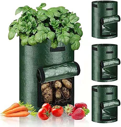 Labstandard Kartoffel Pflanzsack 10 Gallonen 45L Kartoffeln 4 Stück Kartoffelsack zum Pflanzen Tomaten Pflanzsäcke für Kartoffeln Gemüse Garten Außenbehälter mit Griffen Erntefenster (Grün) von Labstandard