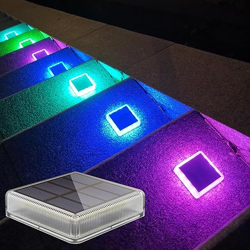 Lacasa 4-Stück Solar Bodenleuchten Aussen, Farbwechsel RGB LED Solarleuchten Garten Bodenleuchte, Eckig Solar Treppenbeleuchtung Außen Wasserdicht IP68 für Weg Treppen Terrasse Beckenrand von Lacasa