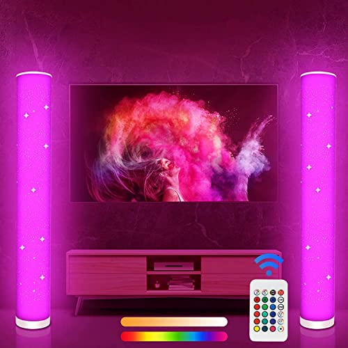 Lacasa LED Stehlampe Dimmbar mit Fernbedienung, 2 Stück RGB Farbwechsel Stehleuchte für Wohnzimmer, Weißes Licht Lichtsäule, Sternenhimmel Abdeckung LED Ecklampe Standlampe, 10W 104CM Höhe von Lacasa