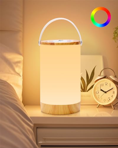 Lacasa Smart Tischlampe, LED Nachttischlampe Dimmbar Nachtlicht Warmes Licht und RGB, 2200mAh Aufladbar Kinder Tragbare Nachtlampe mit Speicherfunktion und Musik Sync für Schlafzimmer Weihnachte von Lacasa