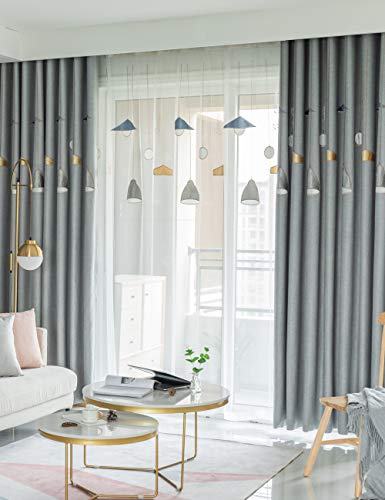 Lactraum Gardine Wohnzimmer Stickerei in Allen Häusern brennt Licht Voile mit Kräuselband 300 x 245 cm (BxH) von Lactraum