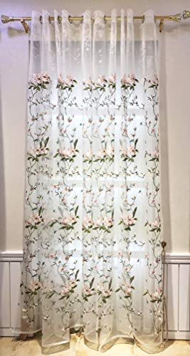 Lactraum Gardine Wohnzimmer Tranparent Bestickt Magnolia Blumen Voile mit Ösen 200 x 245 cm (BxH) von Lactraum