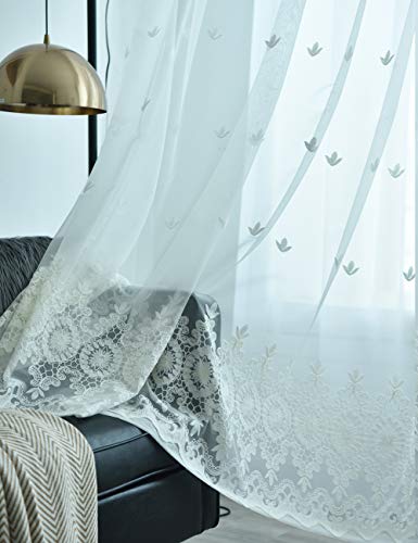 Lactraum Gardine Wohnzimmer Transparent Weiss Voile Vintage Klassische Bestickt mit Universalband 300 x 245 cm von Lactraum