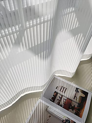 Lactraum Gardine Wohnzimmer Weiß Transparent Vertikal gestreiftes Jacquard Voile (mit Kräuselband, 260x 245 cm (BxH)) von Lactraum
