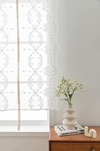 Lactraum Raffrollo Raffgardine Küche Weiß Transparent Bestickt Vintage Eisblume Blumen (60 x 230 cm) von Lactraum