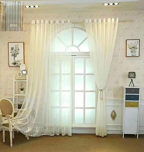 Lactraum Vorhänge Wohnzimmer Weiß Tranparent Bestickt Pfau Voile mit Universalband 100 x 245 cm von Lactraum