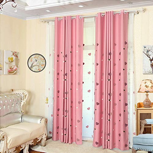 Lactraum Vorhang Kinderzimmer Mädchen Bestickt Herz romatisch Rosa Blickdicht mit Kräuselband 145 x 245 cm(B x H) von Lactraum